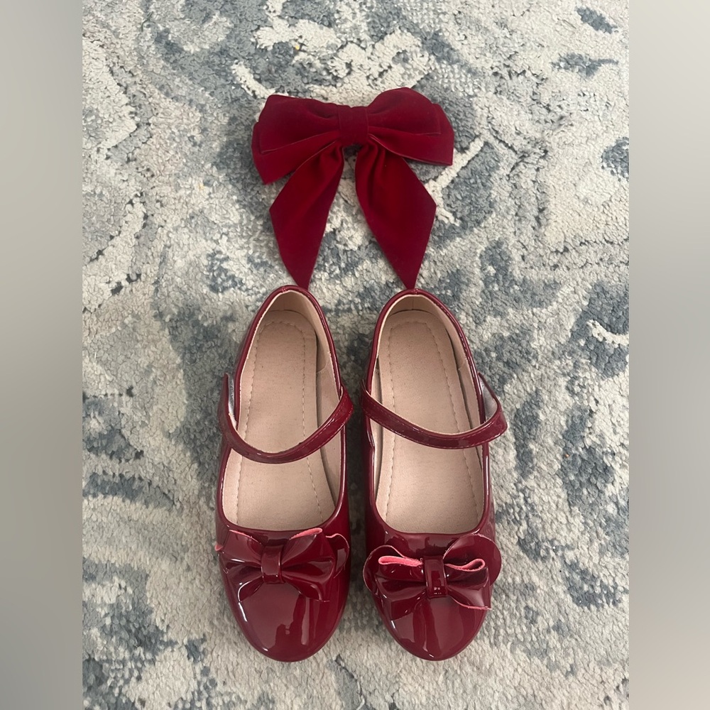 Girls Red Mary Jane Shoes with Hair Bow